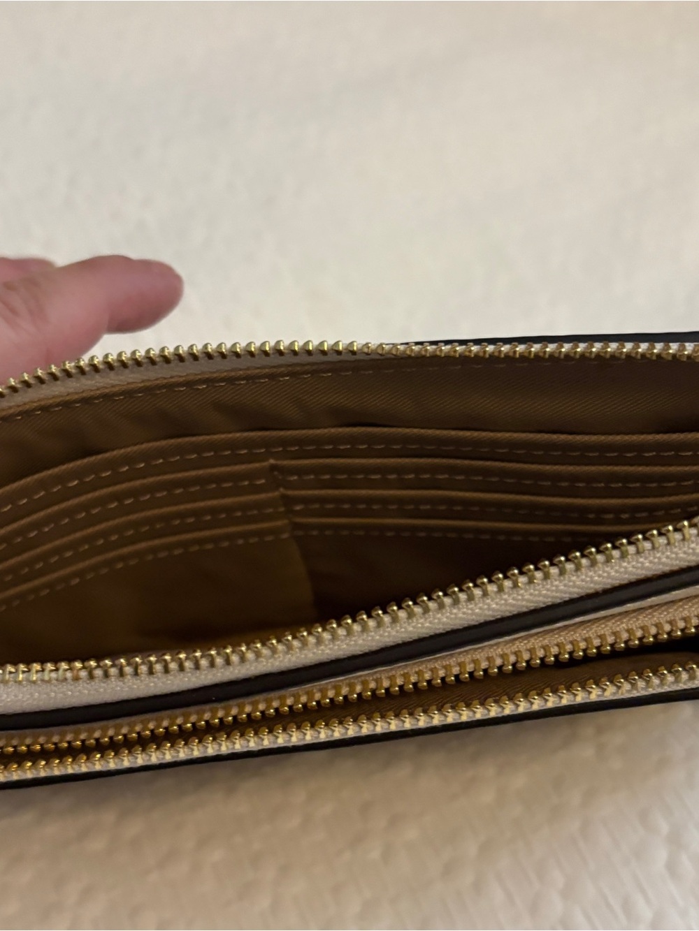 Coach Signature Khaki/Chalk Double Zip Wristlet - Picture 3 of 7